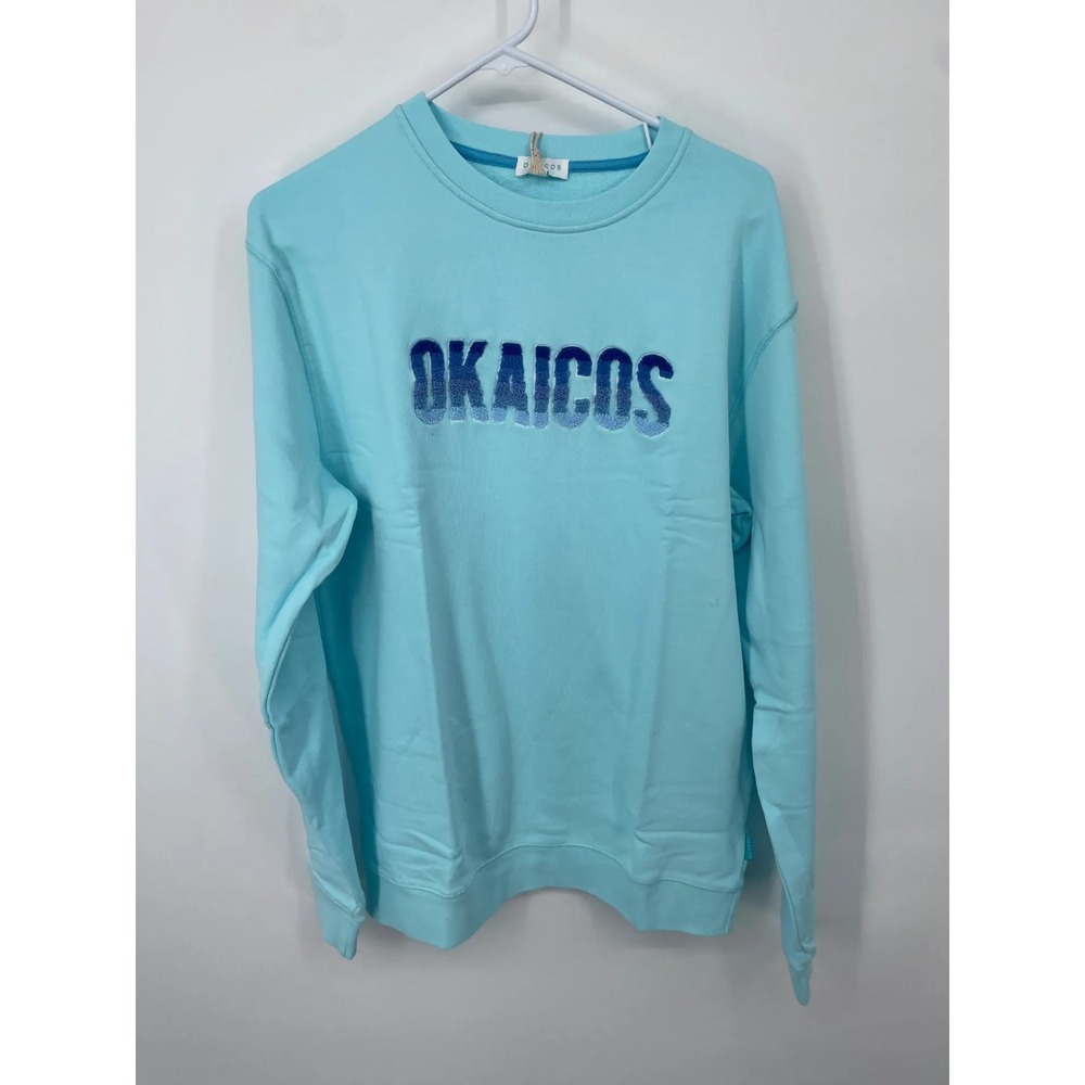 Okaicos Mens Sweatshirt Pullover Size L Light Blue Embroidered New With Tags